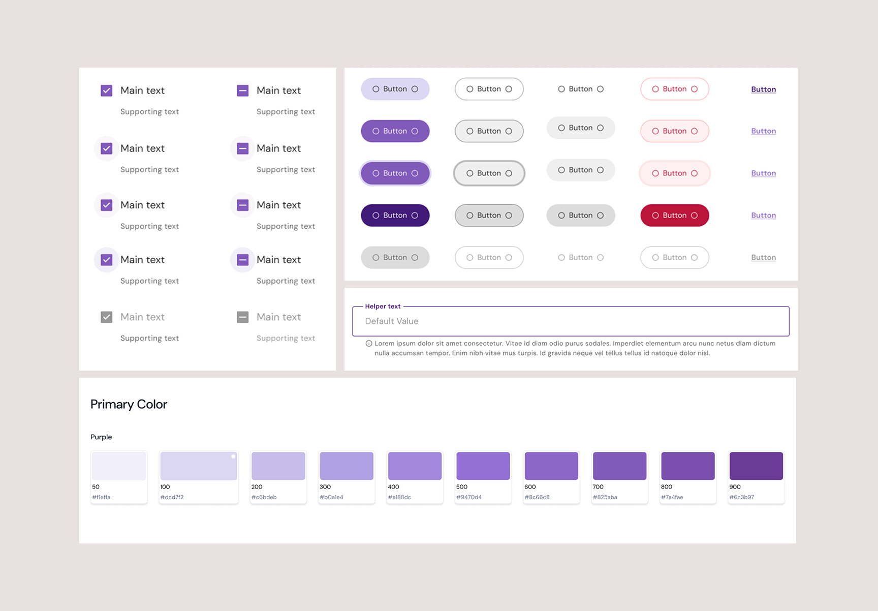 Design system components and purple colour scale